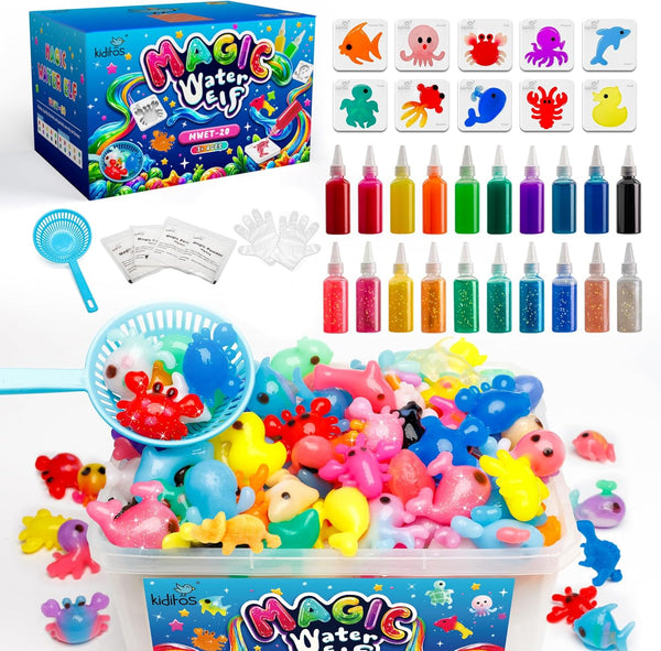 Magic Water Elf Toy Kit - Aqua Fairy Water Gel Kit with 20 Magic Gels & 10 Animal Molds for Kids Arts & Crafts