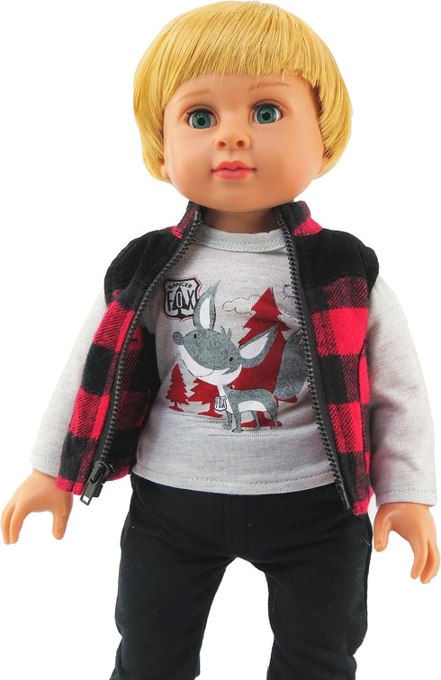 American Fashion World Boy’s Outdoorsy 3 Piece Vest and Pants Set - for 18-Inch Dolls, Premium Quality