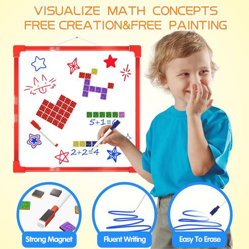 GLEEHAPY Educational STEM Toy, Mosaic Magnetic Puzzle with 300 Foam Building Blocks, Math Counting Activities