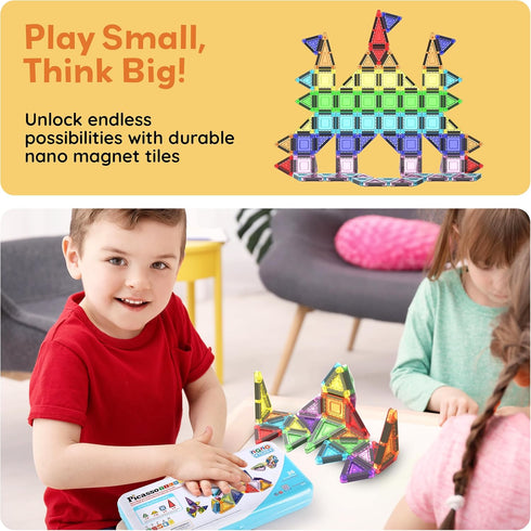 Set Playset 3+ PN11 PicassoTiles Nano Tiles Magnetic Building Construction with Tin Storage Case Compact Colorful Mini