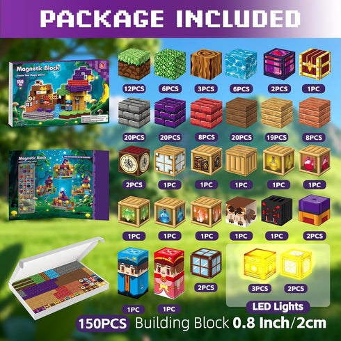 150PCS 3-12, Magnetic Blocks with Light-Up Blocks - Magnetic Blocks for Kids Ages Magic's House Magnetic Building