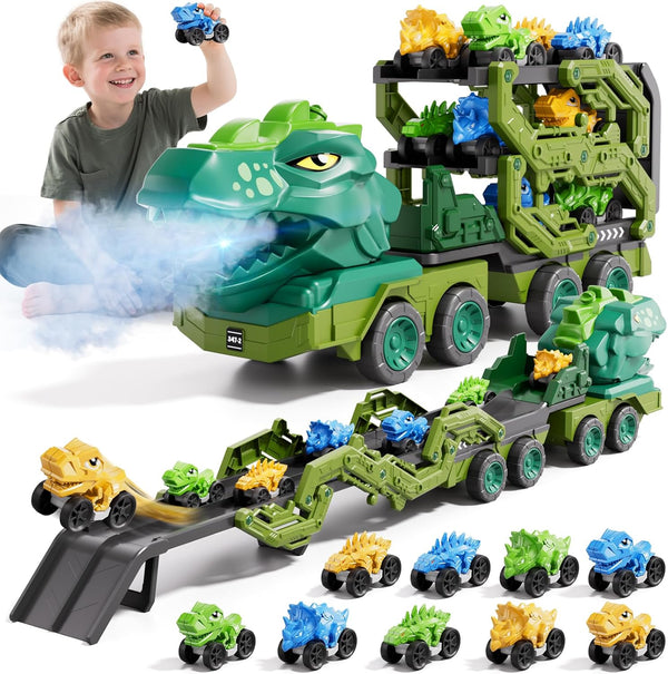 IHAHA 10 in 1 Dinosaur Truck Toys with 9 Dino Cars for