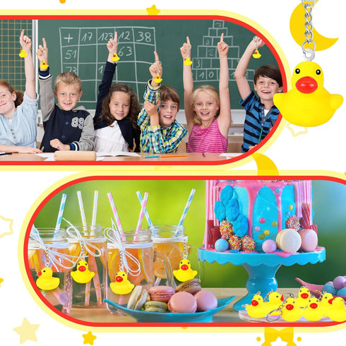 Deekin 60 Pcs Rubber Duck Keychain - 2.17 Inch Tiny Ducks for Party Favors & Birthday Supplies