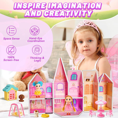 Set 3-5 4-8, Magnetic Tiles Doll House Building Toys with Double Sided Printed Design, Play House Magnetic Blocks