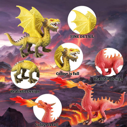 EOIVSH 3 Pack 6 Dragon Toy Figures - Ancient Flying Dragon Figurines, Mythical Action Figure Kid Toys, Girls and Boys