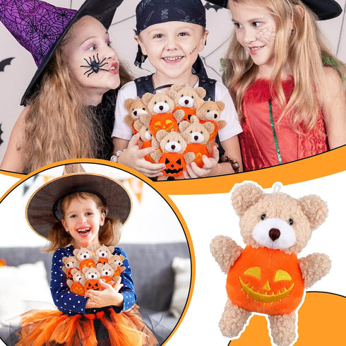 Hiboom 32 Pcs Halloween Plush Stuffed Animal Bear in Pumpkin Costume, Mini Soft Bear Doll for Boys Girls