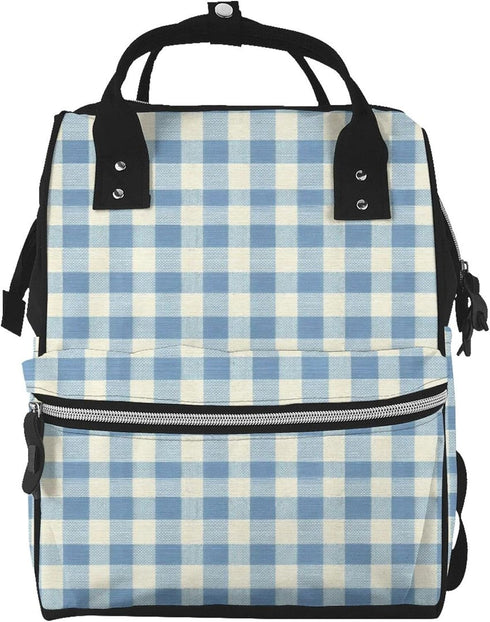 Qewfoju Dusty blue Gingham 1 Pattern Diaper Bag Backpack Multifunctional Baby Bags for