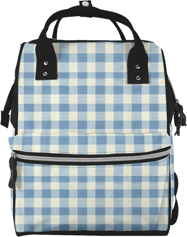 Qewfoju Dusty blue Gingham 1 Pattern Diaper Bag Backpack Multifunctional Baby Bags for