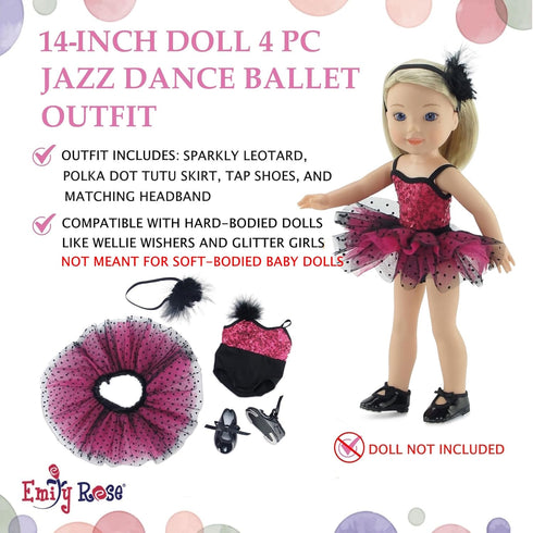 Emily Rose 14.5 Inch Doll Clothes, 5 Piece Jazz Ballet Ballerina Outfit with Real Tap Shoes