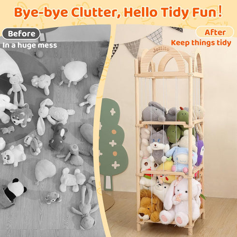 JOLLITO Stuffed Animal Storage Organizers,Large Capacity Wooden Cute Plushies Toy Zoo Holder and Storage for Toddler