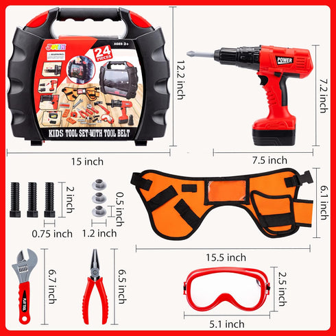 JOYIN 24Pcs Kid Tool Set, Pretend Play Toddler Tool Toy with Electric Toy Drill in Carry Case