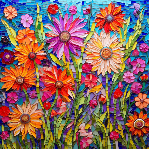 Bgraamiens 1000 Pieces Puzzle - Mosaic Art Flowers - Stained Glass Art Puzzle with Flowers, Impossible Color Challenge