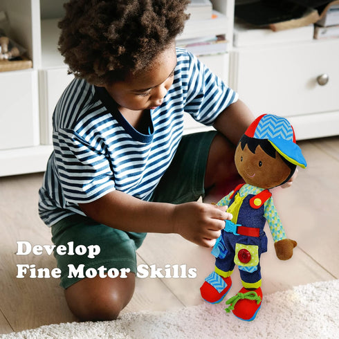 June Garden 15.5" Dressy Friends Isaiah, Educational Stuffed Plush Doll for Kids and Toddlers 2 Years+