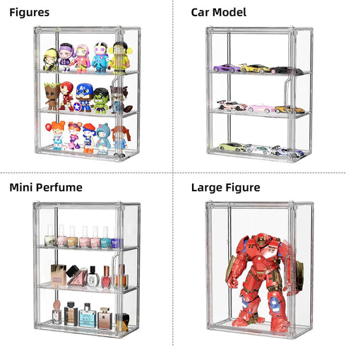 3 2 Pack Tiers Clear Display Case for Figures Collectibles Wall Mounted Hobby Figurine Display Case, Display Box