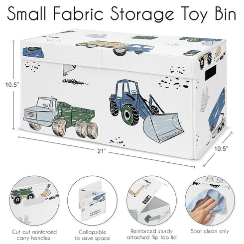 Sweet Jojo Designs Construction Truck Boy Small Fabric Toy Bin Storage Box Chest For Baby Nursery or Kids Room - Grey