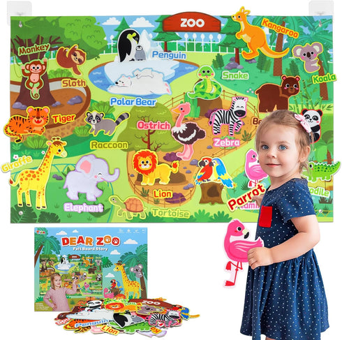 Taika Zoo Animals Felt Story Board Set, 41Pcs Jungle Animals Toys, 43x28 inch Thicker Felt Board, Interactive