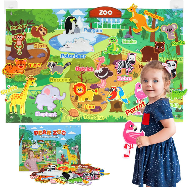 Taika Zoo Animals Felt Story Board Set, 41Pcs Jungle Animals Toys, 43x28 inch Thicker Felt Board, Interactive