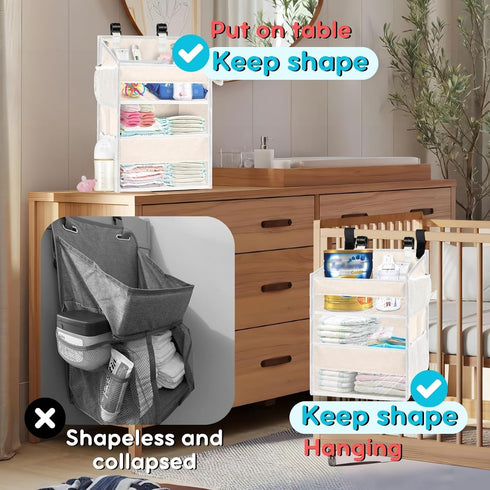2-Tier 90+ Ofiray-home Hanging Diaper Organizer for Changing Table,Cribs,Car,Playard or Wall & Nursery Organization