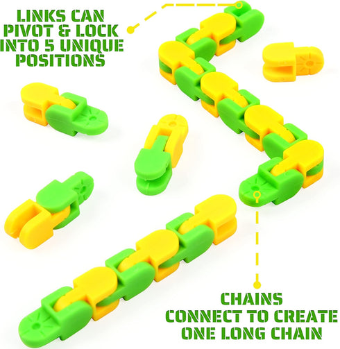 Neureyte 92 Pack 24 Links Wacky Tracks Snap and Click Fidget Toys,Fidget Snake Toy for Party Favors,Plastic Chains