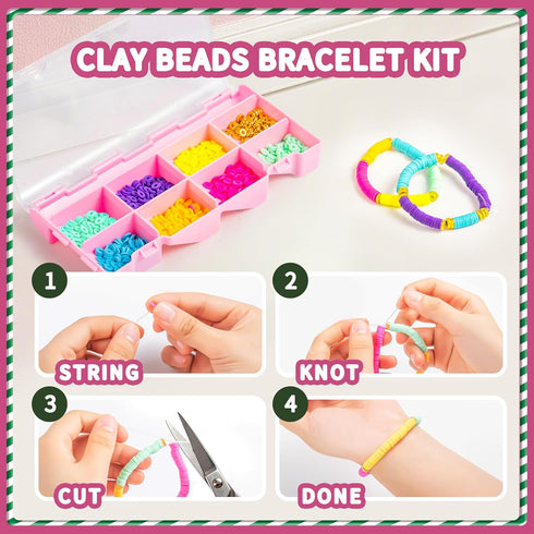 3200pcs 5-12 P&C Beads for Bracelet Making Kit for Girls Ages with Storage Tower - Bulk Rubber Band Clay & Pony Beads