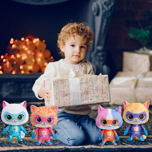 YXCTZKVX Set 4 Set Children(8Inch) Super Cat Plush Toy of Soft Stuffed Animals Sparks, Buddy, Ginny, Bitsy Adorable