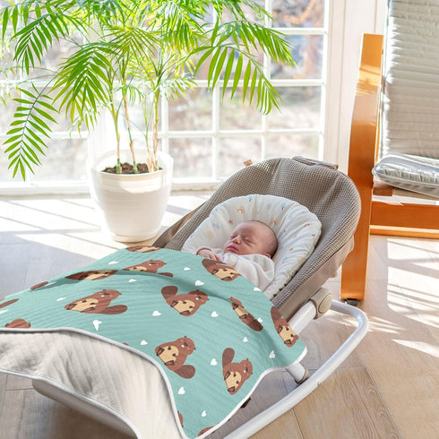 KICPOAY 30x40 Inch Swaddle Blanket for Green Beaver with Heart Baby Receiving Blanket Muslin Baby Swaddles Soft Cotton