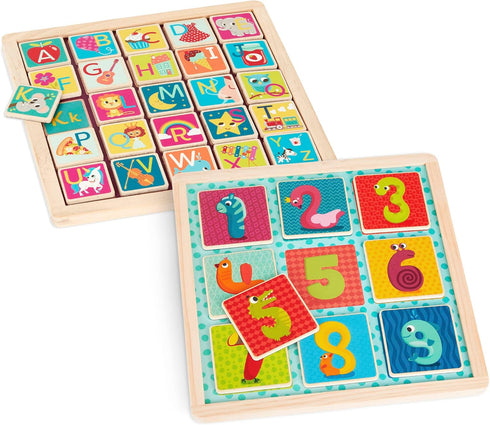 B. toys Puzzle Pals, Magnetic Wooden Puzzles, Alphabet & Number Double-Sided Puzzles, Educational Toys for Kids 3+
