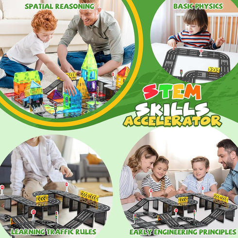 Set, 3 4 5 6 7 8 9+ Magnetic Tiles, Construction Magnetic Road Tiles STEM Road Blocks Building Tile, Educational