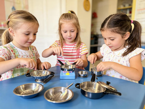 MAGIKON 17-Piece Set Miniature Toy Stainless Steel Pots and Pans , Pretend Play Kitchen Cooking Utensils Toy