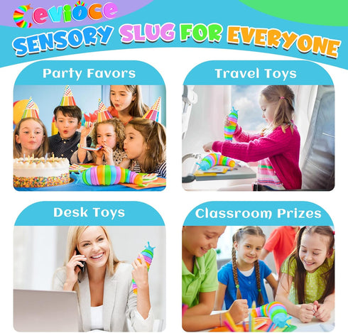 Cevioce Sensory Slug Fidget Toys, 1Pc Cute Autism Sensory Toy for Kids & Adults, Travel Toys for 1+ Year Old (Rainbow)