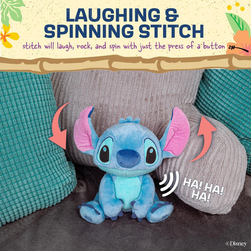 KIDS PREFERRED Disney Laughing & Spinning Stitch Stuffed Animal Plush Toy for Babies & Toddlers, Multicolor