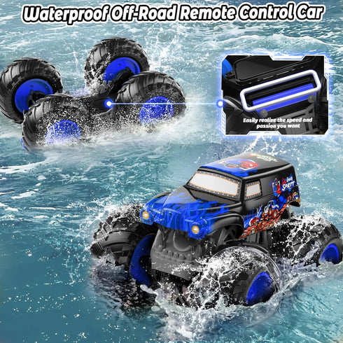 1:14 2 Sets 4WD 6-12 Waterproof Remote Control Car, Front & Rear Wheelie Monster Truck, Amphibious RC Truck