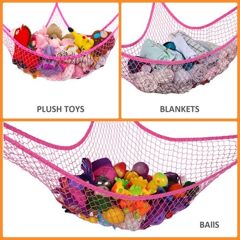 Jumbo Toy Hammock 83" Stuffed Animals Storage Net, Extra Large Kids Mesh Toy Organizer Wall Sling (Pink)