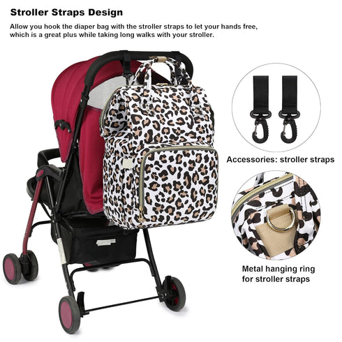 Yusudan Backpack Leopard Diaper Bag for Baby Boys Girls, Waterproof Large Nappy Bags for Mom & Dad