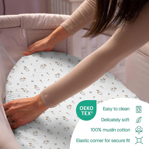 16x32x4 Sheets,2 Pack Girls,100% Mi Flor Muslin Bassinet Sheets Bassinet Mattress Cotton Bassinet Sheets for Boys