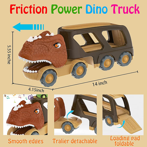 2 3 4 5 4 Pack 18+ Veslier Dinosaur Car Toy for Years Old Boys, Friction Power Carrier Truck with Small Pull Back Dino