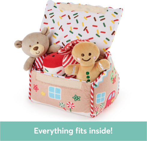 GUND My First Gingerbread House 5-Piece Playset, Soft Collection Sensory Toy for Babies with Rattle and Squeaker, 7.5”