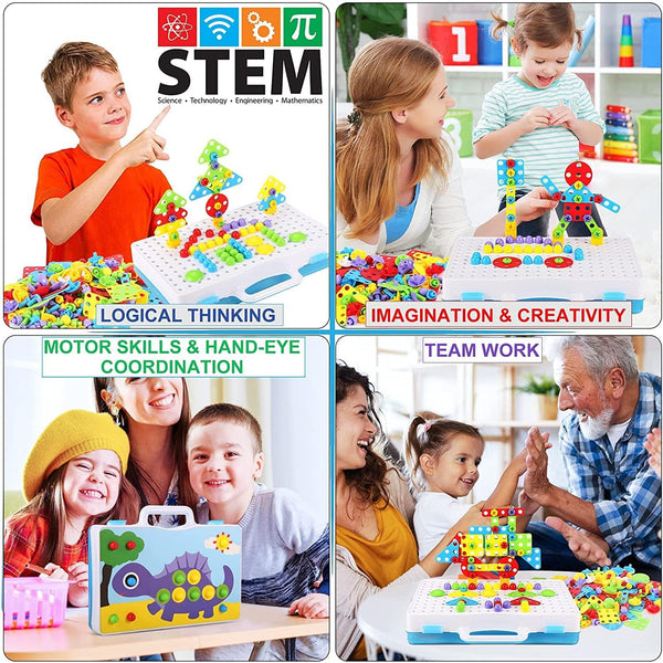 Educational Toys Building Blocks, 244 Pieces Electric Screwdriver DIY Kit for Kids Ages 4-10
