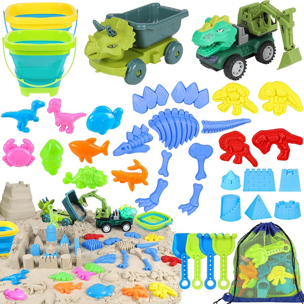 Beach Toys, 36Pcs Dinosaur Sand Toys for Kids Toddlers, Sandbox Toys with