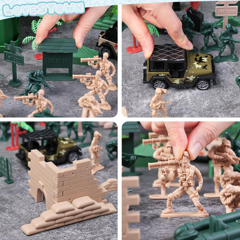 LovesTown 117PCS Army Men Playset - Military Soldier Set with Jeep Helicopter for Kids