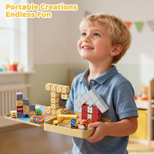EWED 3-8, Set 49 Magnetic Building Blocks Travel Toys for Kids Ages STEM Learning with Iron Storage Box Toddler