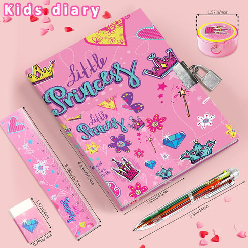Princess Girls Diary with Lock, Set of Kids Journal with Lock & Pen (6-Multicolor), Writing Notebooks for Gifts