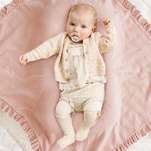 100% 40 36 Inches Konssy Flounce Muslin Baby Blanket for Girls Boys, Cotton Soft Crib Swaddle Blankets, Reversible