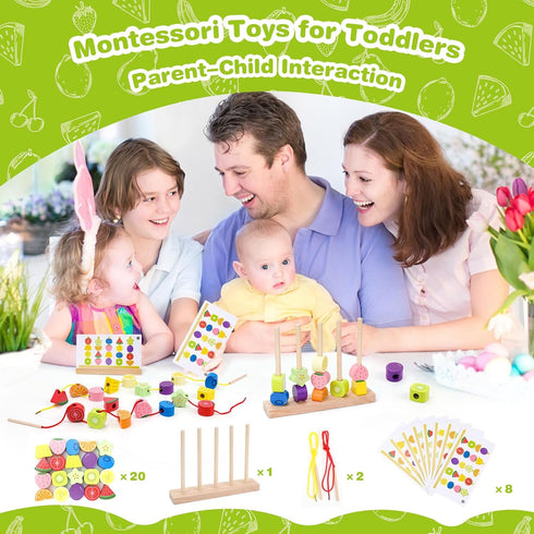 Appoft 2-5 2 3 4 5 2-4 Montessori Wooden Beads Mastery Kit: Fine Motor Skills Builder for Toddlers Stacking Blocks