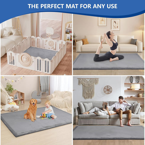 Floor,1.3" Tummy Baby Play Mat for Thick Memory Foam Time Mat,Soft Coral Velvet Nursery Rug,Large Non Slip