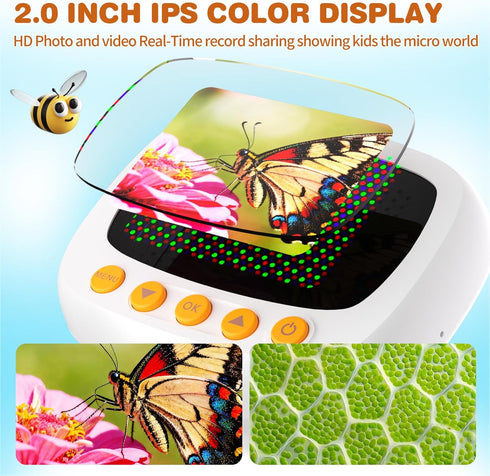 coobest 3 1000X w/2''IPS Pocket Kids Microscope for Over Years Old, Handheld Microscope for Kids Digital, Photo Video