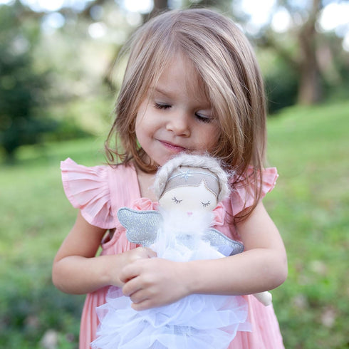 Mon Ami Angel Stuffed Doll, 15" Silver Plush Doll for Little Girls, Soft Elegant Toy or Room Decor