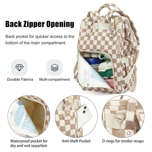 Dezcrab Backpack Baby Diaper Bag for Mom, Large Capacity Travel Nappy Bag for Boys & Girls with Stroller Straps