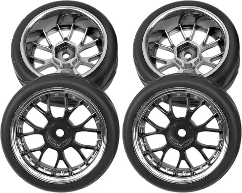4Pcs HIRCQOO OD 2.55" 1/10 On Road Rubber Tires & 12mm Hex Hub Plastic Wheel Rims for Traxxas