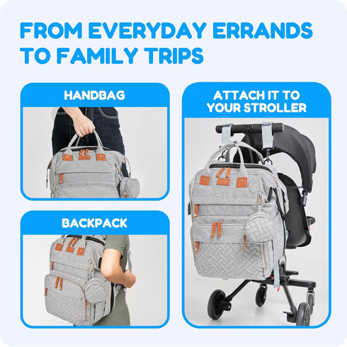 Backpack, 3 Orian Diaper Bag Diaper Bag with Baby Changing Station, Large Travel Diaper Bag, Mosquito Net, USB Charging